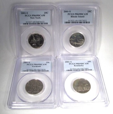 2001-S NY, RI, VT & KY Quarters All PCGS PR69 DCAM Coins AM738 - Image 1 of 4