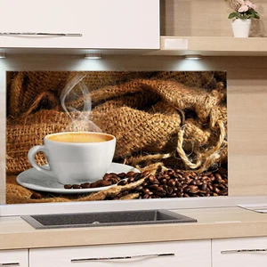 Spritzschutz Glas Herd Küche Kaffee Tasse braun Küchenrückwand ESG Glasbild - Bild 1 von 6