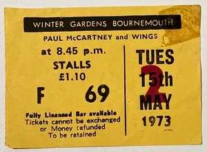 Beatles Paul McCartney Wings 1973 Concert Ticket Bournemouth Rare - Imagen 1 de 2