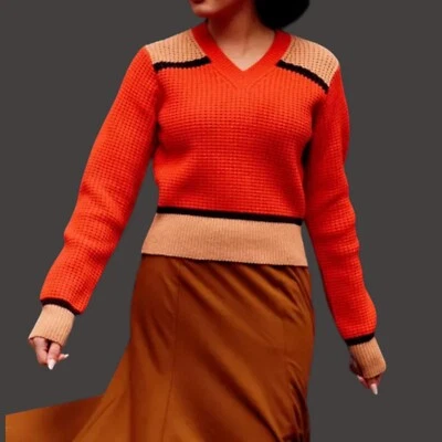Suéter Pullover UNIQLO x MARNI Palomitas Tejido Cuello en V Rojo Naranja Marrón Mujer Talla Foto 1 de 4