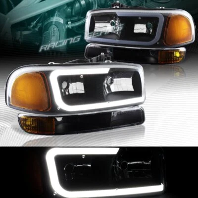 黑色 DRL LED 头灯+BUMPER 带琥珀色反射器 适合 99-06 GMC SIERRA 1500/2500 — 第 1/4 张图片