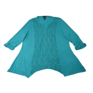 RXB Womens Embroidered Roll-Tab Sleeve Blouse Top in Pool Green, XL - Picture 1 of 1