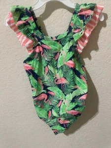GIRLS 3T RUFFLE BUTTS TROPICAL FLAMINGOS SWIMSUIT 50 UPF PROTECT NEW SUPER CUTE - Picture 1 of 7