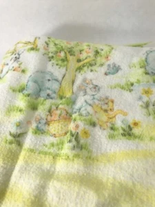 Vintage Dundee gelbe Empfang Babydecke Waldtiere Bär Hase Katze 1982 - Bild 1 von 12