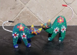 Set Joaquin Hernandez Vasquez Oaxaca Mexikanische Volkskunst Signiert Holzkunst Katze  - Bild 1 von 15