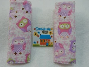Seat Belt Covers Purple Owls Child Car Seat Strap Covers Stroller Pram - Foto 1 di 1