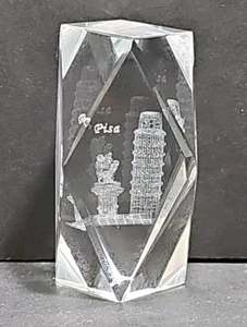 Lasergeschnittener geätzter Kristallglas Briefbeschwerer Schiefer Turm von Pisa Italien 3D Würfel - Bild 1 von 7