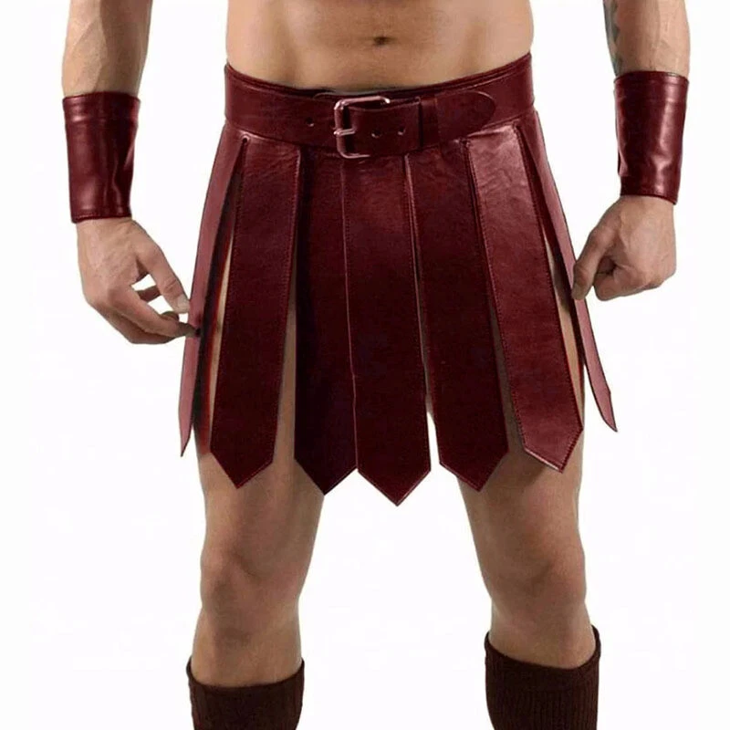 Mens Sexy Roman Gladiator Cosplay Costume Patent Leather Mini Skirt Underwear - Image 1 of 4