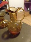 antique crackle glass pitcher vase Dark Amber With Amber Handle
