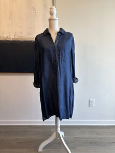 Tencel Baumwollmischung Chambray Denim Shirt Schichtkleid Taschen - Bild 1 von 4