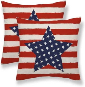 4Th of July Pillow Covers 18X18 Set of 2, Memorial Day Independence Day Throw Pi - Picture 1 of 12