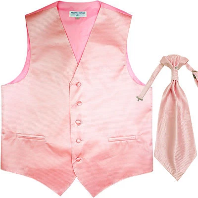 New men's tuxedo vest waistcoat & ascot horizontal stripes prom pink wedding - Image 1 of 3