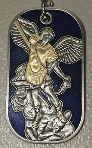 Saint Michael Dog Tag Challenge Coin with Chain Psalm 27:3 Protect us, Police  - Picture 1 of 2