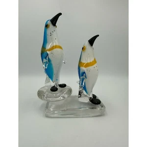 Vintage Mid Century Murano Art Glass Penguins Blue/Yellow/White/ Clear Birds - Picture 1 of 12