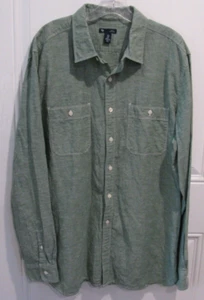 Men's GAP Cotton Flax Green Slim Fit Button Front Pockets Long Sleeve Shirt XL - Picture 1 of 4