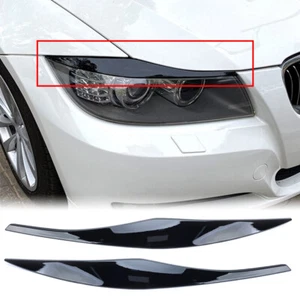 Pair Gloss Black Headlight Eyelid Eyebrow Trim For BMW E90 E91 3 Series 2006-12 - Picture 1 of 11