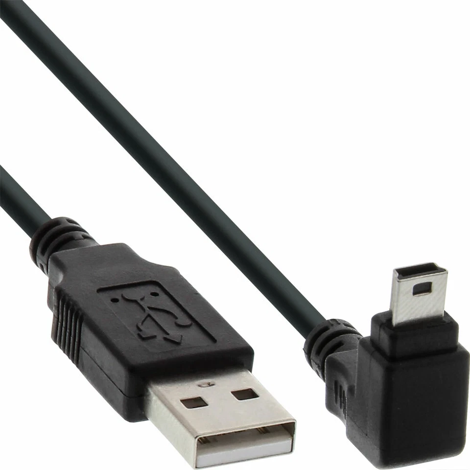 USB 2.0 Mini-Kabel Stecker A zu Mini-B Stecker untengewinkelt schwarz 1,0m - Bild 1 von 1