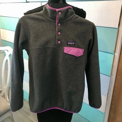 Patagonia Fleece  Synchilla Quarter Snap Button Pocket Gray/Pink Sweater XXS EUC - Image 1 of 4