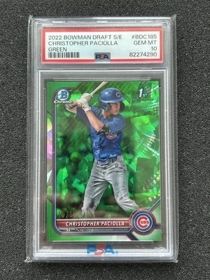 2022 Bowman Chrome Draft Sapphire Christopher Paciolla /50 PSA GEM MT 10 Cubs RC - Image 1 of 2