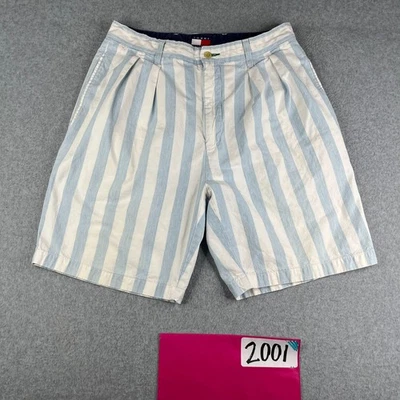 Tommy Hilfiger Shorts 32 Blue White Striped Casual Pleated Pockets Preppy Mens - Image 1 of 4