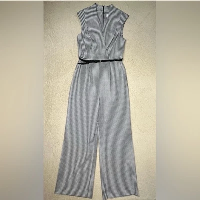 Mono Calvin Klein blanco y negro pata de gallo pierna ancha con cinturón talla 8���� Foto 1 de 4