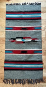 Vintage Chimayo Mexiko Südwesten Wolle Teppich Läufer Textil Handgewebt 38"x19" - Bild 1 von 9