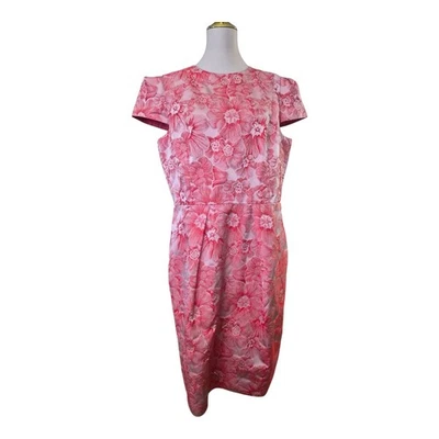 Vestido Vaina Carmen Marc Valvo Floral Jacquard Rosa Talla 18 Bolsillos Forrado Elegante Foto 1 de 4