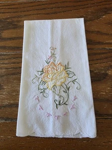 Vintage Linen Yellow Flower Tea Towel. 12"x19 Mid-Century Modern. Work Embroided - Picture 1 of 10