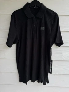 NWT New Karl Lagerfeld Paris Cotton Blend Black Rib Knit Polo Shirt Size L - Picture 1 of 11