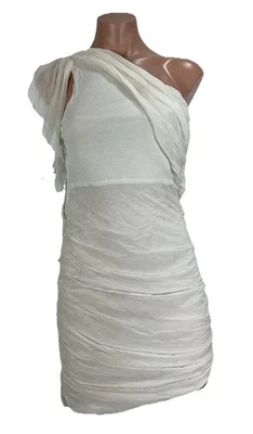 ALICE + OLIVIA GREEK GODDESS ONE-SHOULDER FLOWY SILK CHIFFON MINI DRESS XS - Image 1 of 4