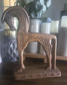 Pottery Barn Teak Wood Hand Carved Horse - Picture 1 of 10