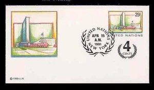 U9 25c + 4c U.N. HEADQUARTERS ENVELOPE FDC - UNCACHETED - Picture 1 of 2