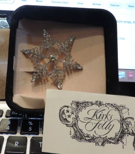 Vintage Kirks Folly Snowflake Sparkling Rhinestone Brooch Pin Signed 2.5" - Picture 1 of 1