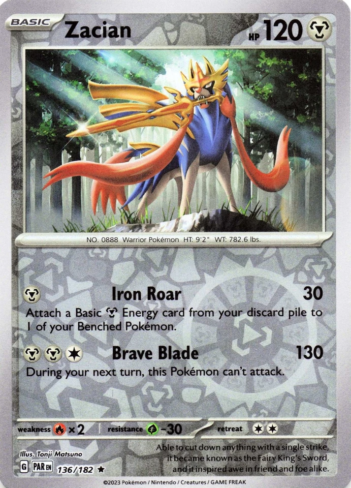 Zacian 136/182 - REVERSE HOLO - SV04: Paradox Rift - NM - Image 1 of 2