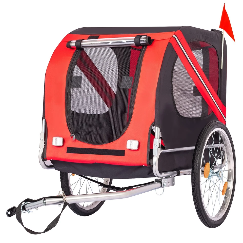 Reboque de bicicleta para cães, porta-animais dobrável portátil com capa à prova de intempéries, vermelho - Imagem 1 de 4