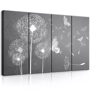 SET (4 teilig) Leinwandbild Bilder Canvas Wandbild Bild Blumen Pusteblumen Grau - Bild 1 von 3