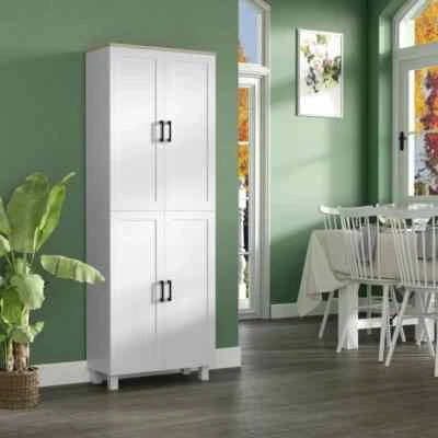 TALL KITCHEN CUPBOARD Kitchen Larder Pantry Cupboard 4door food Storage Cabinet Shelf Organizer Unit