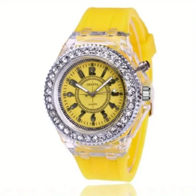 Moda Reloj Cuarzo Amarillo Brillante Transparente Función Luminosa Unisex Regalo Foto 1 de 2