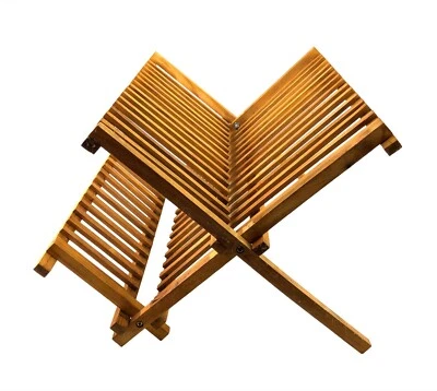 Wooden Dish Drying Rack Collapsible Compact Dish Rack Bamboo Dish Drainer - Image 1 of 4