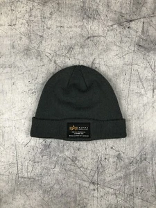 Alpha Industries Patch Logo Vintage 00s Gray Knit Snow Hat cap Y2K Military - Picture 1 of 9
