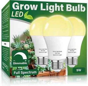 3 Pack Full Spectrum Grow Light Bulbs,A19 Grow Lights for Indoor Plants,Dimmable - Picture 1 of 7