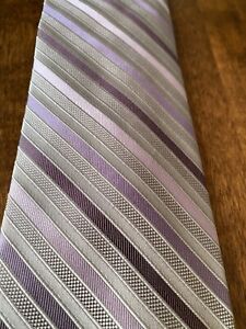 Men’s Calvin Klein Silk Tie Purple/lavender/silver Diagonal Striped