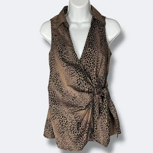 Guess Wickel Top Animal Print Damen klein braun schwarz Leopard ärmellos Bluse - Bild 1 von 10