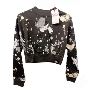 Justice Sport Girls Paint Spatter Mock Neck Sweatshirt-7/8-Black-Gold-White - Picture 1 of 3