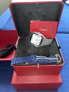 Cartier Santos Large Grey Dial Blue Bezel Watch WSSA0047 39.8mm - Picture 1 of 3
