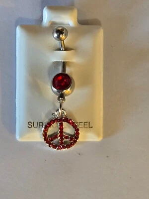 SIGNO DE PAZ ROJO Doble Gema 316L Acero Quirúrgico Ombligo Anillo Piercing NUEVO Foto 1 de 2