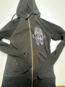 HARLEY DAVIDSON EMBROIDERED PURPLE BLUE BLACK ZIP UP SWEATSHIRT SZ Small - Picture 1 of 3