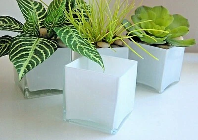 (2) Jarrones cubo cuadrado de vidrio blanco - Accesorios interiores JaNice Foto 1 de 3