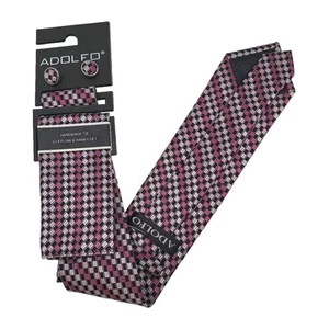 Handmade Tie, Cufflink and Hanky Set - Pinks Square Pattern Handkerchief Adolfo - Picture 1 of 3