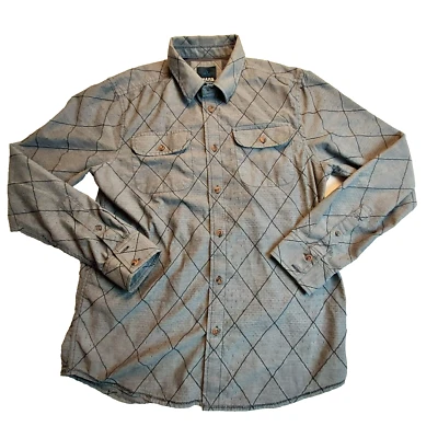 Camisa Prana Para Hombres Talla Pequeña Manga Larga Con Botones Gris Bolsillo Geométrico Foto 1 de 4